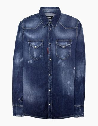 Dsquared2 Mens Dsquared2 Distressed D2 Denim Shirt Denim - Blue - Size: Regular/48