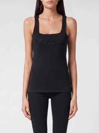 Philipp Plein Canotta slim fit in jersey con scollo quadrato e logo ricamato