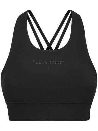Plein Sport Top met logo-reli&euml;f - Zwart