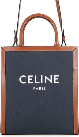 Celine Brown Navy Canvas Leather Shoulder Bag Tote Bag (Pre-Owned)