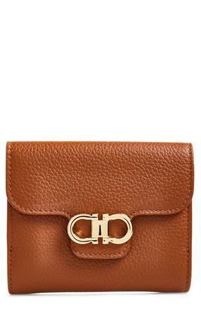 Ferragamo Double Gancio Leather Compact Wallet in New Cognac/t.moro at Nordstrom