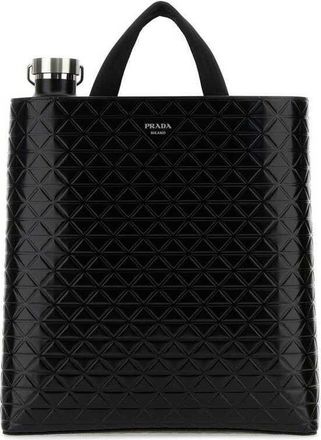Prada Black Leather Shopping Bag Nero Vitello Borse A Mano