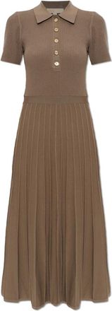 Michael Kors Geribbelde Stretch Knit Polo Midi Jurk - Dames - Kleedjes - Bruin - L - Leer - Kleedjes