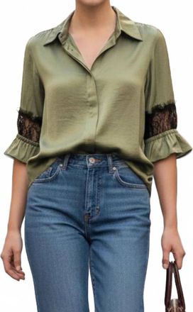 Vava Lace Insert Blouse In Light Olive
