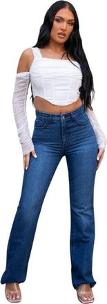 Femme Luxe Blue Mid Wash High Waisted Flare Leg Jeans- Annabelle - 14 - Blue