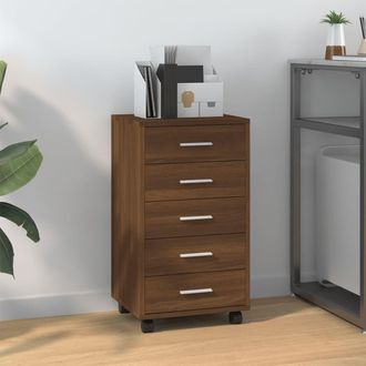 Berkfield Home Drawer Cabinet with Castors Brown Oak Engineered Wood