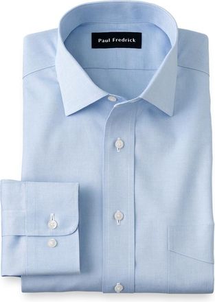 Paul Fredrick Non-iron Cotton Pinpoint Solid Spread Collar Dress Shirt in Blue at Nordstrom, Size 17.5 - 34