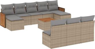 vidaXL Set De Sof&aacute;s De Jard&iacute;n 11pzas Con Cojines Rat&aacute;n Sint&eacute;tico Beige Vidaxl