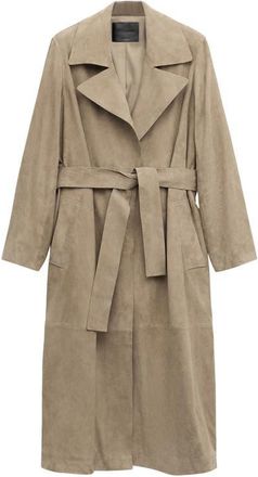 Mango Long Belted Suede Trench Coat in Medium Brown at Nordstrom, Size X-Small