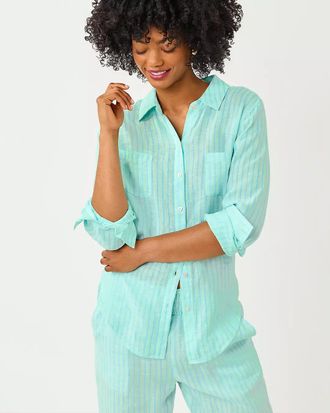 Lilly Pulitzer Sea View Linen Button Down Shirt