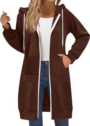 Generic Zipped Hoodies For Women Uk Oversized Double Zippered Longline Hoodie Solid Color Hooded Sweatshirts Fleece Jackets Long Sleeve Tops Casual Loose Fit 