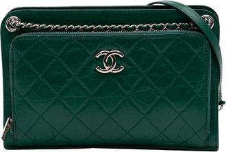 Chanel Pre-owned Quilted Leather Wallet - Dames - Vintage Schoudertas - Groen - ONE Size - Leer - Vintage