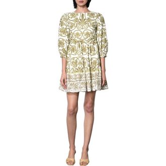 Adelyn Rae Angeline Eyelet Embroidered Print Cotton Shift Dress in Olive/Ivory at Nordstrom, Size X-Small