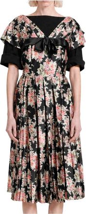 Simone Rocha Pliss&eacute; Patchwork Jurk met Bedrade Mouwen en Uitlopende Rok - Dames - Casual kleedjes - Veelkleurig - XS - Katoen - Kleedjes