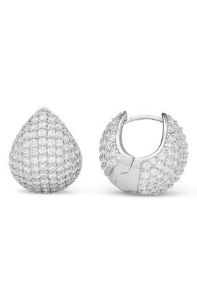 Melinda Maria Norah Pav&eacute; Teardrop Huggie Hoop Earrings in Silver-White at Nordstrom