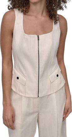 DKNY Weathered Zip-Up Vest In Coconut