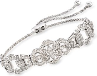 Ross-Simons Diamond Openwork Bolo Bracelet in Sterling Silver