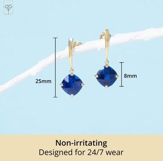 MAX + STONE 14k White or Yellow Gold 8mm Solitaire Cushion Cut Gemstone Drop Dangle Earrings