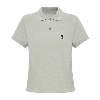 Ami Tops, Dames, Grijs, 2Xs, Katoen, Polo shirt met geborduurd logo