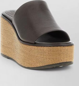 Brunello Cucinelli leather raffia wedges open toe platform