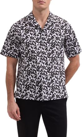 Bugatchi Jackson Print Camp Shirt in Black at Nordstrom, Size Xxx-Large