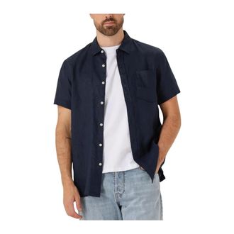 Scotch & Soda Blauw Linnen Overhemd voor Heren - Heren - Korte mouwen Overhemden - Blauw - S - Linnen - Overhemden
