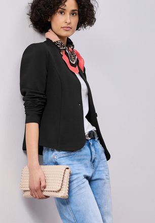 Street One Jerseyblazer STREET ONE, Damen, Gr. 34, schwarz, Web, Obermaterial: 71% Polyester, 26% Viskose, 3% Elasthan, unifarben, tailliert h&uuml;ftbedeckend, tiefe