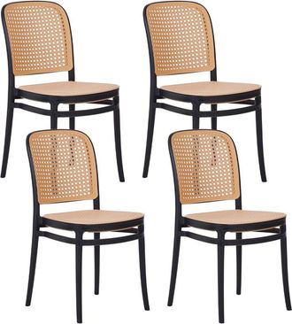 Beliani Beliani - Set of 4 Dining Chairs Stackable Indoor Outdoor Modern Plastic Seat Armless Beige and Black Plose