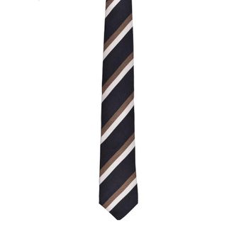 Brunello Cucinelli Mens Navy Brown Striped Wool Blend Tie