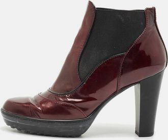 Tod's Tods Burgundy Patent Leather Ankle Length Boots