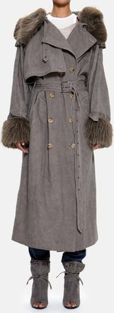 Jaded London Vania Oversize Faux Fur Hooded Trench Coat in Grey at Nordstrom, Size X-Small