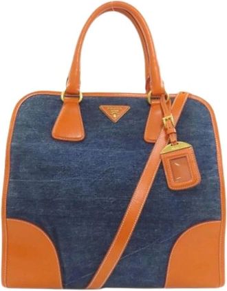 Prada Pre-owned Vintage Canvas Handtas - Dames - Vintage Handtas - Blauw - ONE Size - Leer - Vintage