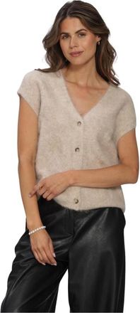 Knit-ted Constanze Cardigan - Dames - Vesten - Beige - L - Nylon - Truien & Vesten