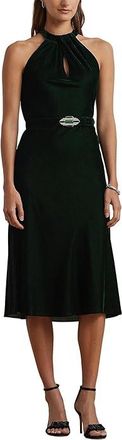 Lauren Ralph Lauren Belted Velvet Halter Dress Womens Dress Emerald Green Velvet : 10, Polyester/Velvet