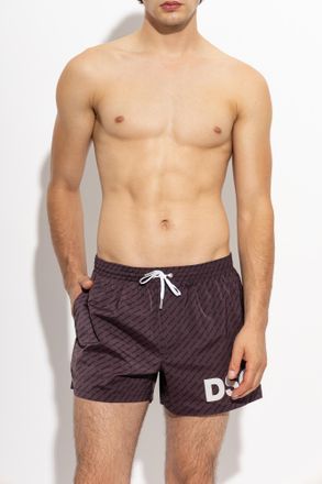Dsquared2 Swim Shorts With Monogram, Mens, Burgundy