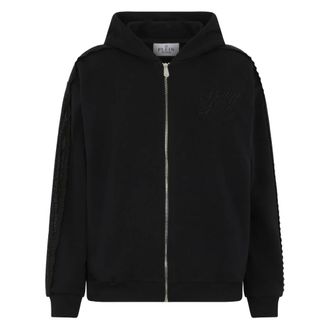 Philipp Plein Hoodies & sweatvesten, Dames, Zwart, M, Katoen, Zip Hoodie Strass Band