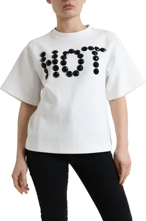 Dolce & Gabbana Womens T-Shirt White Cotton Stretch Black Hot Crystal Polyester (stretch)