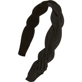 Tasha Braided Pleated Headband in Black at Nordstrom