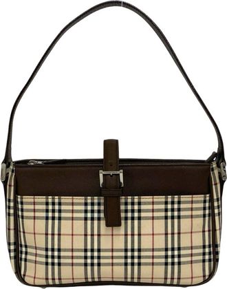 Burberry Beige Brown Canvas Leather Shoulder Bag Tote Bag (Pre-Owned)