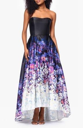 Betsy & Adam Ombr&eacute; Floral Strapless High Low Ball Gown in Black/Floral at Nordstrom Rack, Size 10