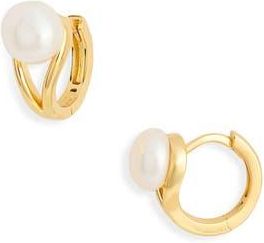 Nordstrom Rack Demi-Fine Faux Pearl Huggie Hoop Earrings in White- Gold at Nordstrom Rack