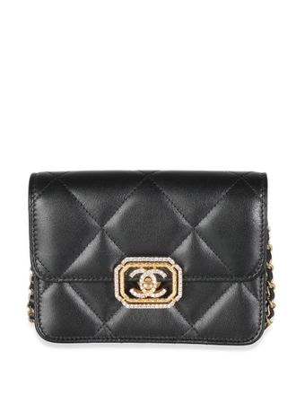 Chanel 2021-2023 CC turn-lock diamond-quilted mini bag - Black