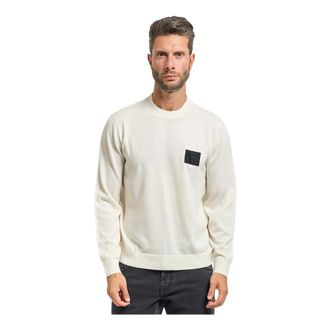 A|X Armani Exchange Round-neck Knitwear, male, White, XS, White Crew Neck Jumper Patch