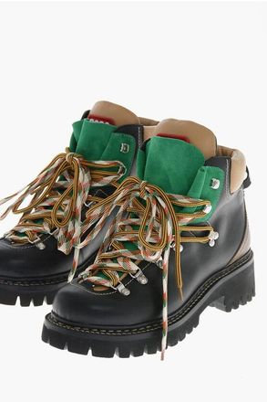 Dsquared2 Leather and Suede Hiking Ankle Boots with Logo Patch size 45