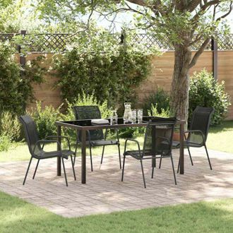 vidaXL Conjunto De Comedor De Jard&iacute;n 5 Pcs Negro Textileno Y Acero Vidaxl