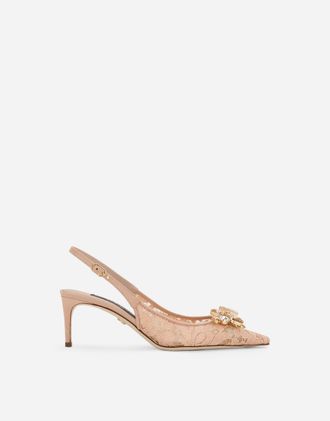 Dolce & Gabbana Rainbow Lace Slingbacks In Lurex Lace - Woman Pumps And Slingback Pink Lace 37