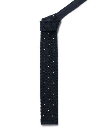 Oliver Brown Silk Knitted Polka Dot Tie - Navy