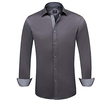 Generic Mens Holiday Shirts Fit Formal Blouse 2024 Fashion Mens Fashion Casual Solid Color Personality Long Sleeve Shirt Youth Fashion Casual Cardigan Shirt M