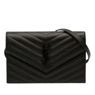 Saint Laurent Tweedehands leren portemonnees - Dames - Pre-owned - Zwart - Maat: ONE Size Leer