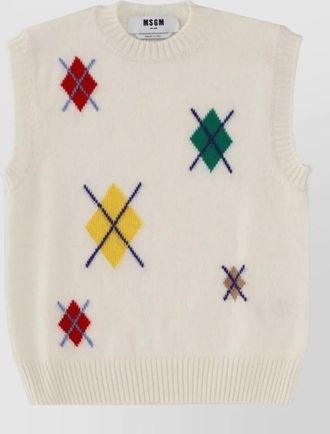 Msgm sleeveless argyle pattern top with ribbed hem